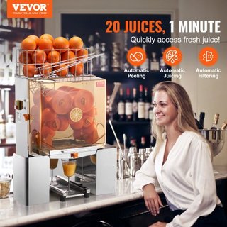 Máquina Exprimidora de Naranjas Comercial, Extractor de Jugo Automático de 120W, Exprimidor de Naranjas de Acero Inoxidable para 20 Naranjas por Minuto, con Caja de Filtro Extraíble, Cubierta de P...