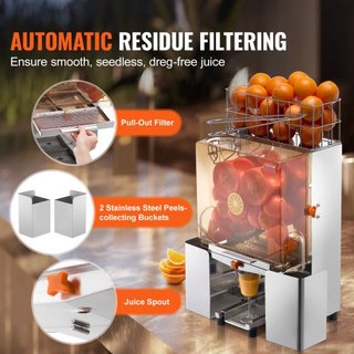 Máquina Exprimidora de Naranjas Comercial, Extractor de Jugo Automático de 120W, Exprimidor de Naranjas de Acero Inoxidable para 20 Naranjas por Minuto, con Caja de Filtro Extraíble, Cubierta de P...