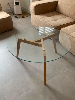 Mesa de centro redonda cristal y madera
