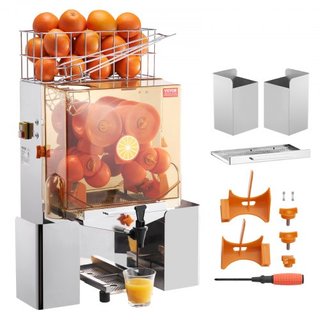 Máquina Exprimidora de Naranjas Comercial, Extractor de Jugo Automático de 120W con Grifo de Agua, Exprimidor de Naranjas de Acero Inoxidable 20 Naranjas/Minuto, con Caja de Filtro Extraíble, Cubi...