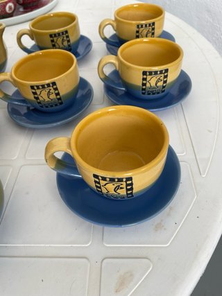 Juego de café 8 piezas azul y amarillo