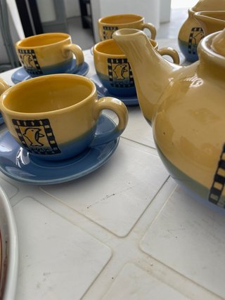 Juego de café 8 piezas azul y amarillo
