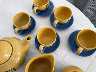 Juego de café 8 piezas azul y amarillo
