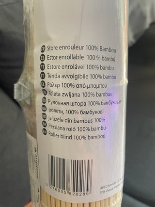 Estor enrollable bambú 60cm ancho x 180cm largo