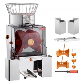 Máquina Exprimidora de Naranjas Comercial, Extractor de Jugo Automático de 120W, Extractor de Jugo de Acero Inoxidable para 25 Naranjas por Minuto, con Caja de Filtro Extraíble, Cubierta de PC, 2 ...
