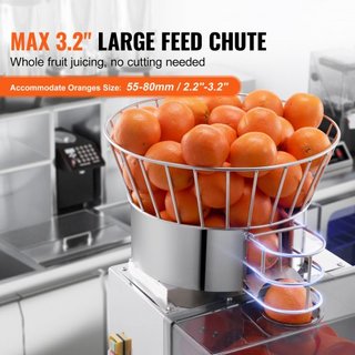 Máquina Exprimidora de Naranjas Comercial, Extractor de Jugo Automático de 120W, Extractor de Jugo de Acero Inoxidable para 25 Naranjas por Minuto, con Caja de Filtro Extraíble, Cubierta de PC, 2 ...