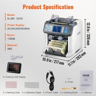 Máquina Contadora de Dinero, Contador de Billetes con Denominación Mixta, Detección de Falsificaciones 2CIS, SN, UV, IR, MG, DD, Multimoneda, Contador y Clasificador de Efectivo, Habilitado para I...
