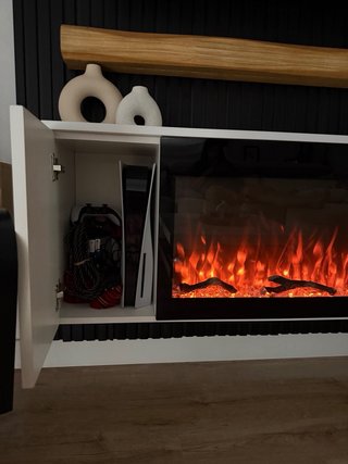Mueble TV a medida + Chimenea eléctrica y Paliller