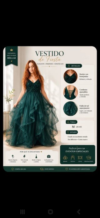 Vestido de fiesta verde oscuro Talla M