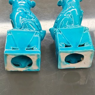 Pareja Perros Fu Azules Cerámica