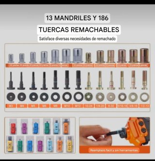 NUEVA! Remachadora de tuercas 13 mandriles 186 pzs