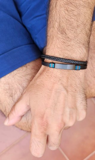Pulsera Hombre Piel y Acero