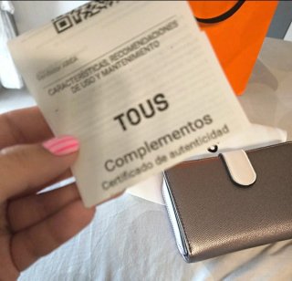 Monedero Tous plateado, interior lila