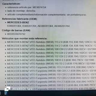 Piloto trasero derecho Mercedes Vito W638