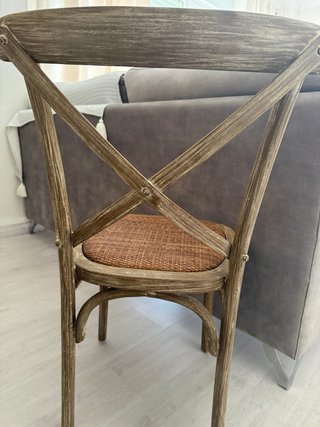4 Sillas Comedor Rústicas Madera y Ratán