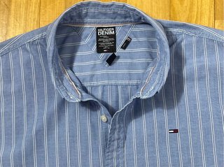 Camicia Tommy Hilfiger Uomo L Righe Azzurra