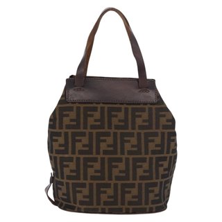 FENDI Zucca Canvas Hand Bag Black Brown Auth