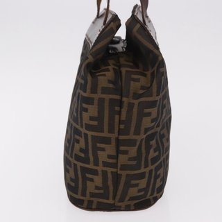 FENDI Zucca Canvas Hand Bag Black Brown Auth