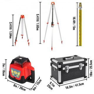 Nivel láser rotativo rojo Autonivelante Medición Nivel láser autonivelante escaneo rotativo de 360 grados 500m + trípode + varilla de 5m