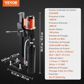 Máquina de perforación de núcleo de diamante húmedo y seco, equipo de perforación de concreto 3200W 750RPM