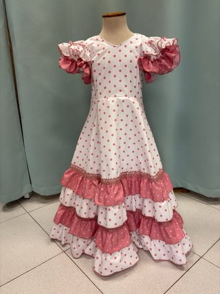 Traje Flamenca Niña Blanco/Rosa Lunares