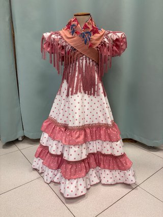 Traje Flamenca Niña Blanco/Rosa Lunares