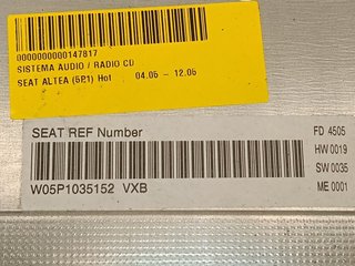 SISTEMA AUDIO / RADIO CD SEAT ALTEA (5P1) BKD 5P1