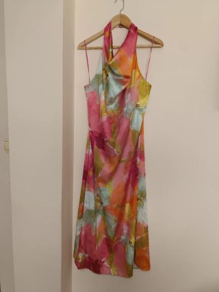 Vestido midi Zara estampado floral satinado XL