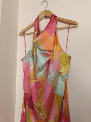 Vestido midi Zara estampado floral satinado XL