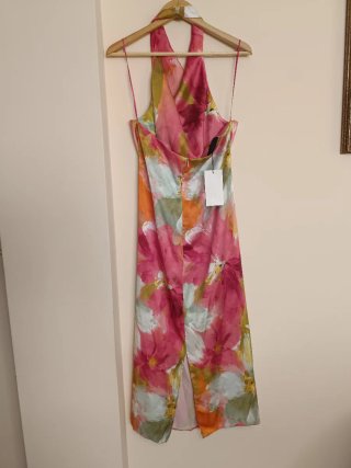 Vestido midi Zara estampado floral satinado XL
