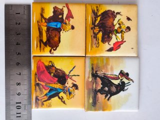 4 Azulejos Cerámica Antigua Tauromaquia
