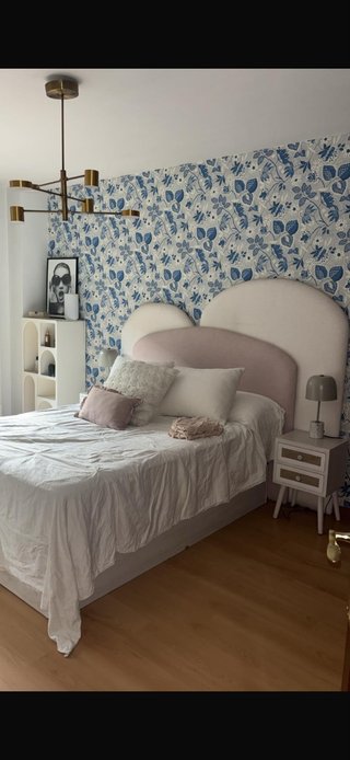 Cabecero tapizado diseño rosa y beige