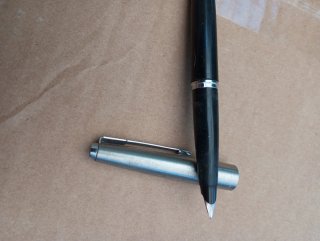 Penna stilografica argentata e nera