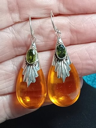 Pendientes Plata Ley cristal naranja y peridoto