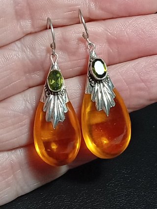 Pendientes Plata Ley cristal naranja y peridoto