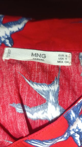 Vestido Mango Rojo con Estampado de Pájaros