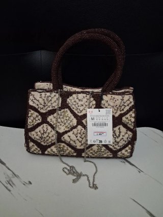Bolso Zara Beige y Marrón con Cuentas