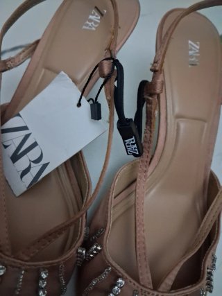 Zapatos Zara Tacon Slingback Pedreria Rosa