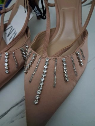 Zapatos Zara Tacon Slingback Pedreria Rosa