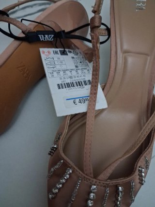 Zapatos Zara Tacon Slingback Pedreria Rosa