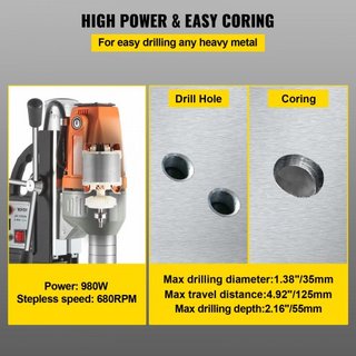 Taladro Magnético 220V-240V Máquina de Perforación Magnética 980W, Prensa de Perforación de Metal de Alta Potencia 680 rpm, Prensa de Perforación de Metal Multifuncional Máquina de Perforación de ...