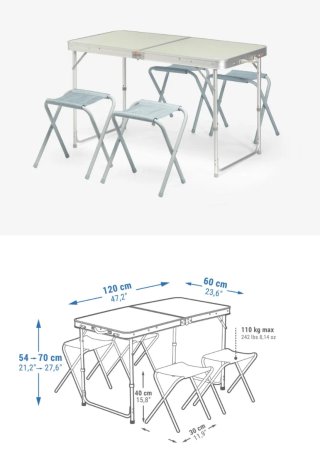 Mesa plegable camping con 4 taburetes