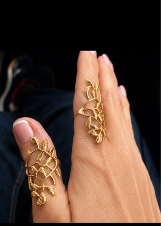 2 Anillos Hojas Doradas Ajustables