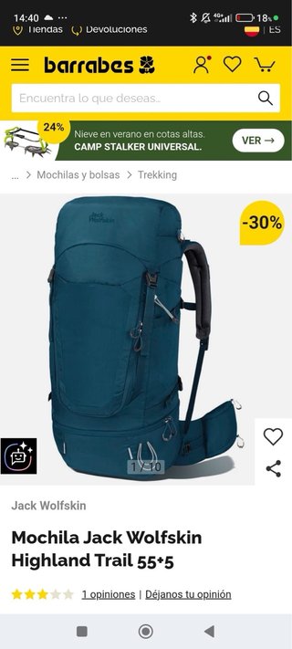 Mochila Jack Wolfskin 55L senderismo