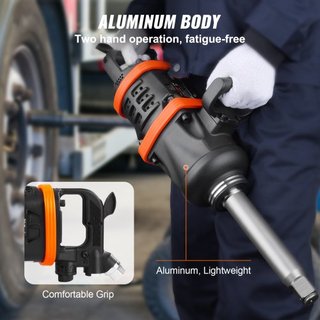 Llave de Impacto Neumática de 2.5 cm, Hasta 7016.37 N·m de Salida de Torque Inverso Bestial con Yunque Extendida de 20 cm para Reparaciones y Mantenimiento de Maquinaria Pesada / Camión Semi / Autobús