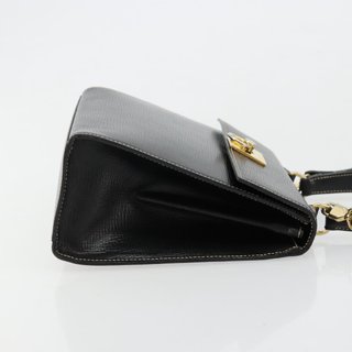 CELINE Hand Bag Leather 2way Black Gold Auth