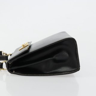CELINE Hand Bag Leather 2way Black Gold Auth