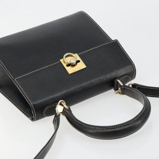 CELINE Hand Bag Leather 2way Black Gold Auth