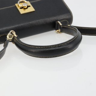 CELINE Hand Bag Leather 2way Black Gold Auth