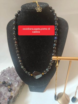 Parure Ossidiana e Onice Nera Dorata
